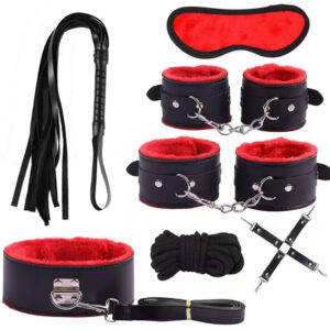 Luxury Black Leather Restraint Kit with Gold Hardware in Velvet-Lined Storage Case