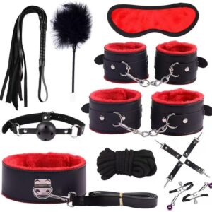 Luxury Black Leather Restraint Kit with Gold Hardware in Velvet-Lined Storage Case