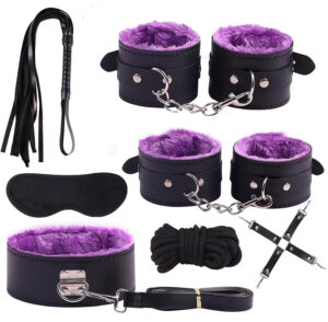 Ultimate Sensual Bondage Kit – Soft Fur Cuffs, Collar, Whip & Blindfold Set