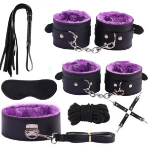 Ultimate Sensual Bondage Kit – Soft Fur Cuffs, Collar, Whip & Blindfold Set