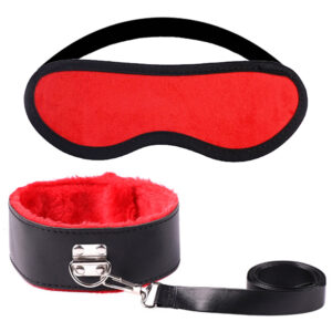 Soft-Lined Blindfold & Adjustable Collar with Detachable Leash Set