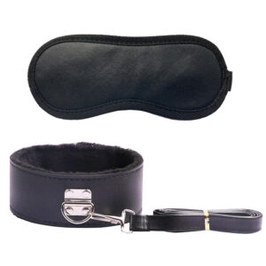 Soft-Lined Blindfold & Adjustable Collar with Detachable Leash Set
